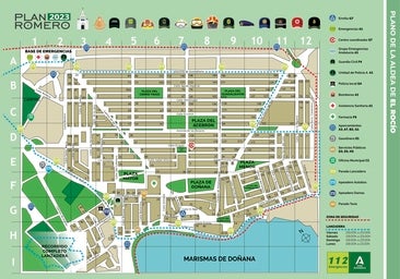 Plano de la aldea del Rocío 2023: todas las calles, paradas de autobuses y aparcamientos