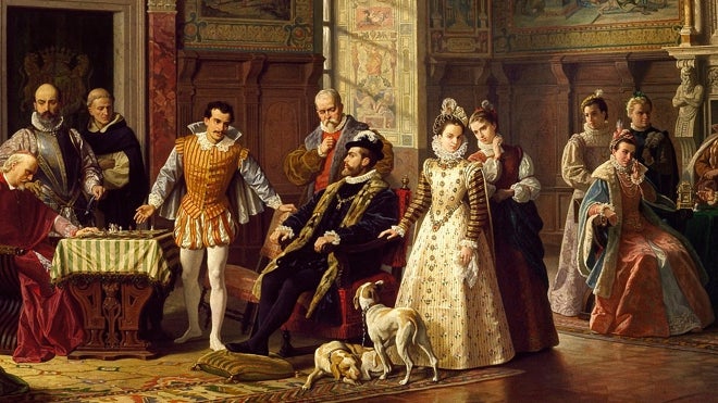 Partida de ajedrez entre López de Segura y Leonardo da Cutri en la corte española en 1575, por Luigi Mussini