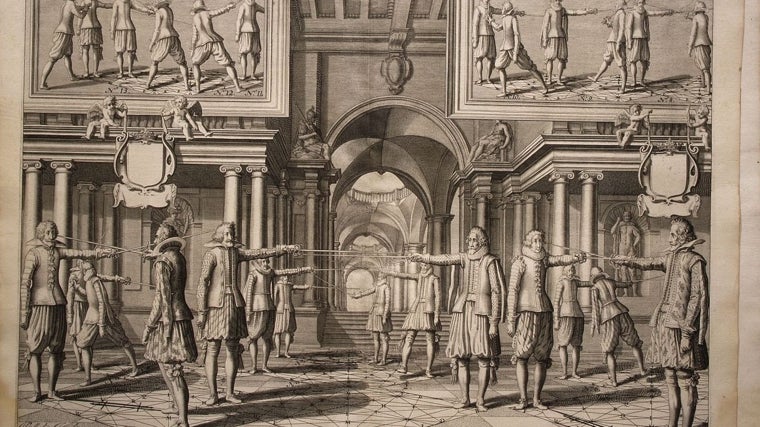 Representación de una escuela de esgrima en el siglo XVII